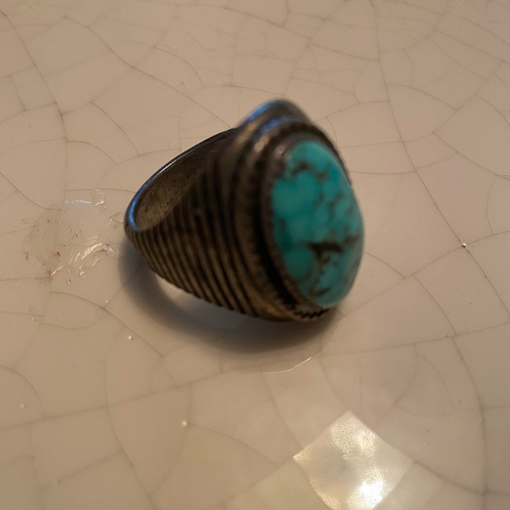 Vintage HandMade Turquoise and Sterling Silver Mens Ring from New Mexico